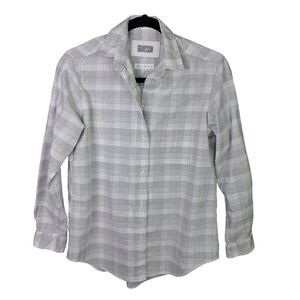 Grayson The Hero Shirt Women XS Gray Linen Plaid Button Down Breathable‎ Gauze
